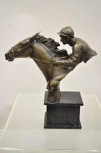 Load image into Gallery viewer, Bronze Equestrian Race Horse and Jockey Rider Sculpture - Alchemy of Decor
