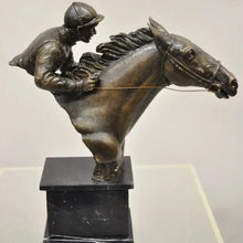 Load image into Gallery viewer, Bronze Equestrian Race Horse and Jockey Rider Sculpture - Alchemy of Decor
