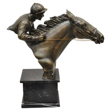 Load image into Gallery viewer, Bronze Equestrian Race Horse and Jockey Rider Sculpture - Alchemy of Decor
