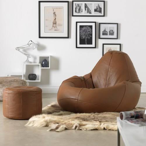 Set of Leather Cone Bean Bag with Stool - Alchemy of Decor